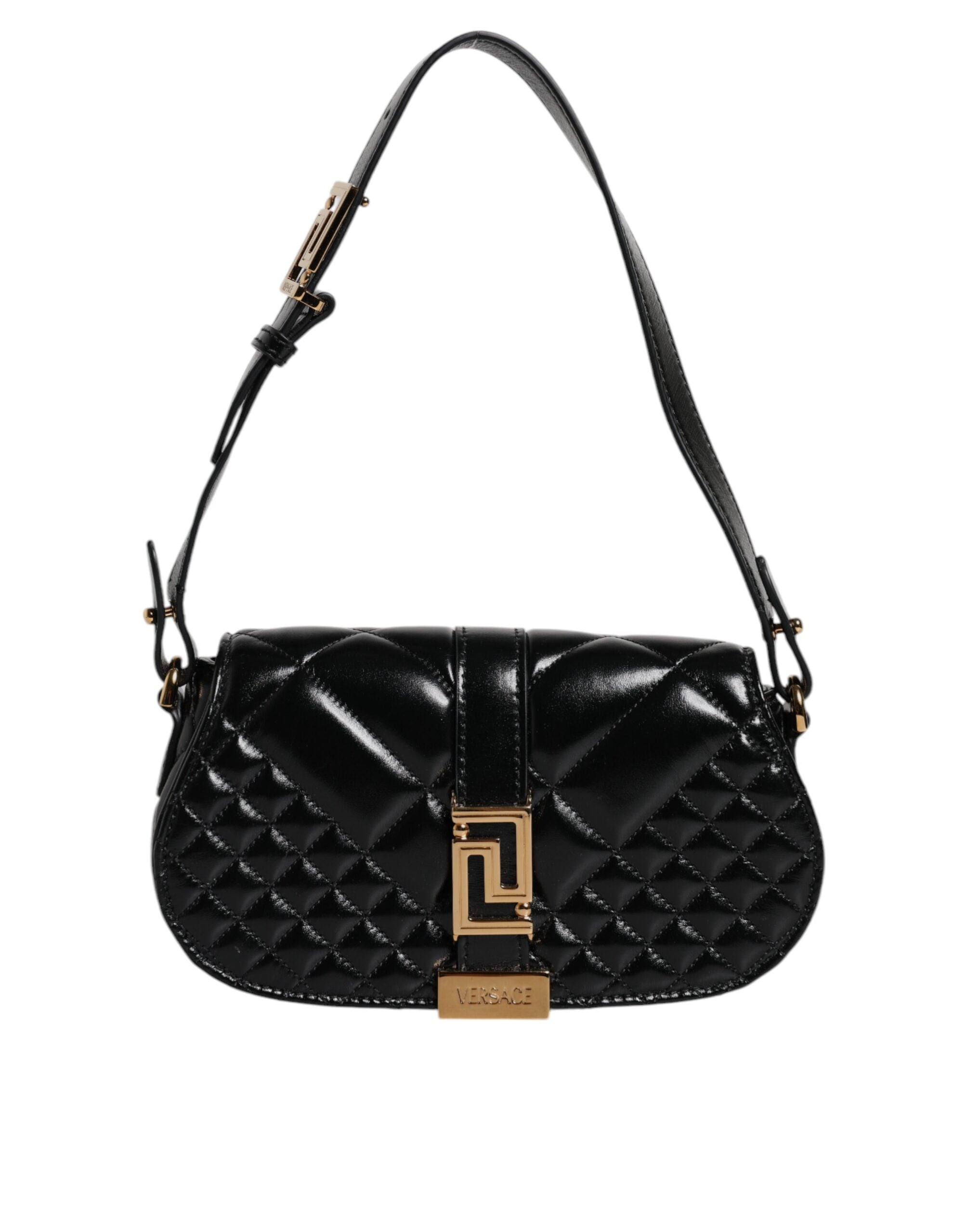 Versace - Black Calf Leather Quilted Shoulder Strap Bag
