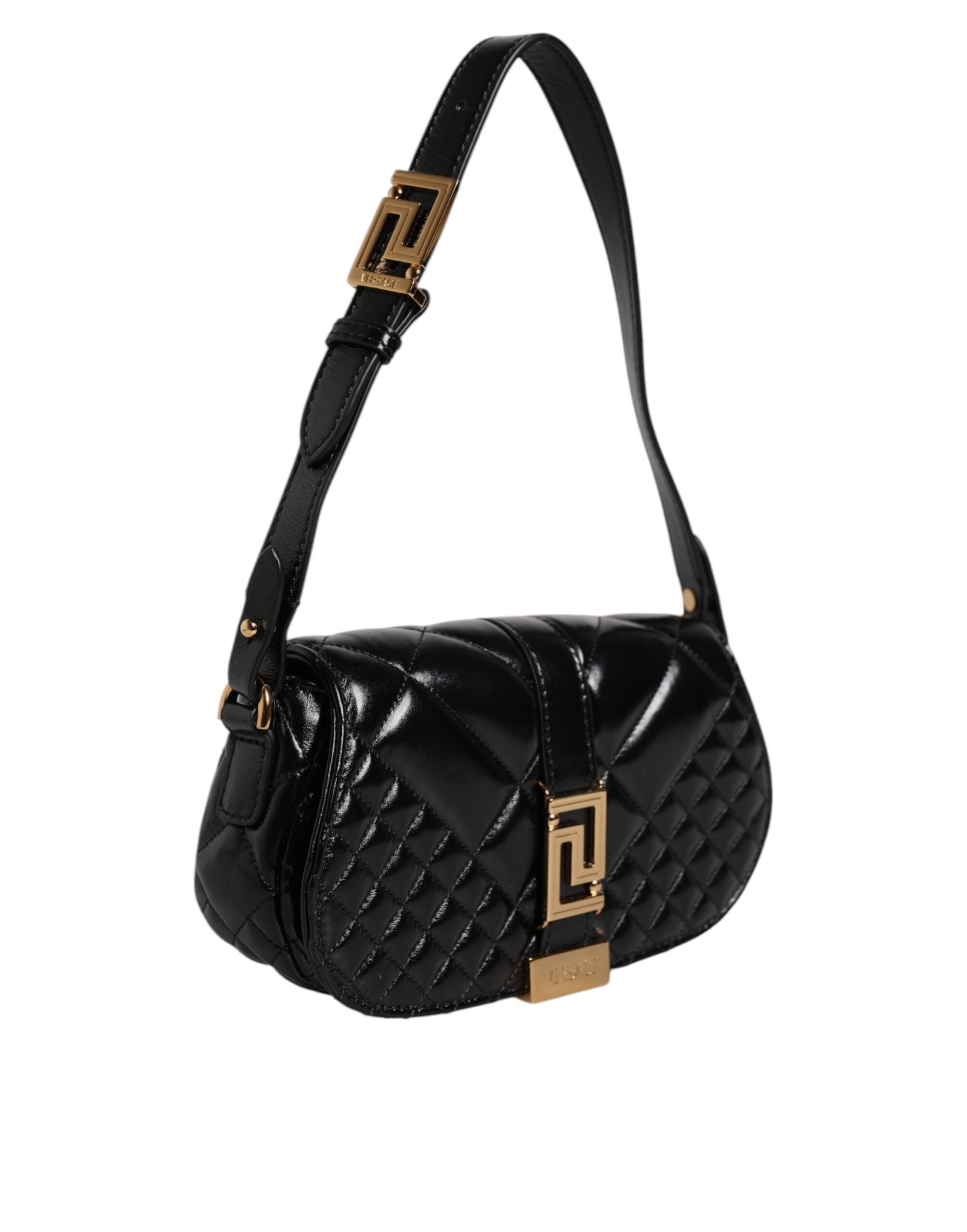 Versace - Black Calf Leather Quilted Shoulder Strap Bag