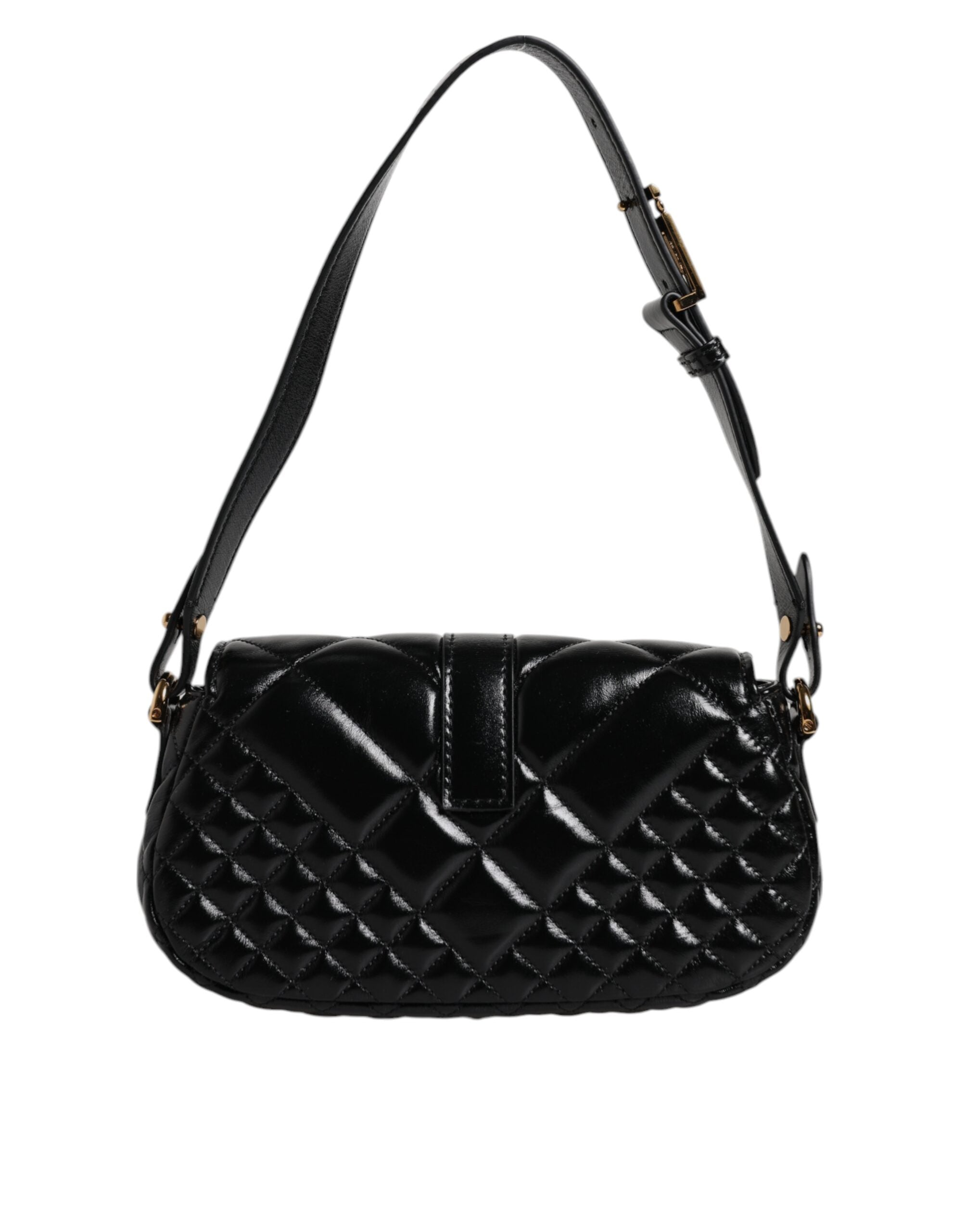 Versace - Black Calf Leather Quilted Shoulder Strap Bag