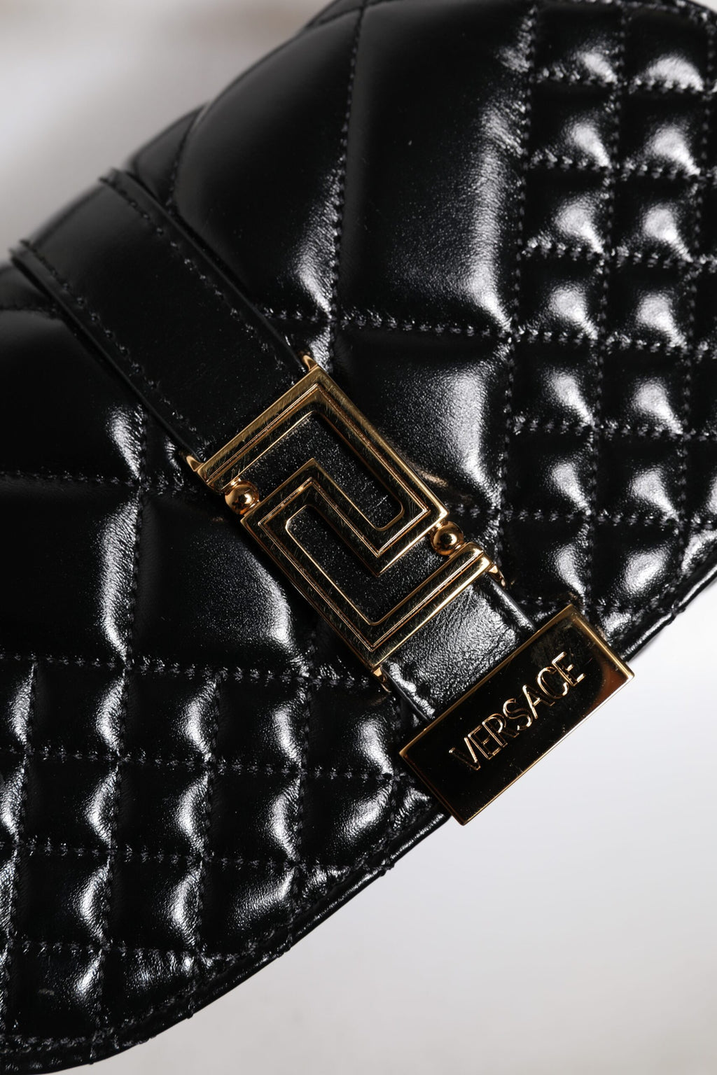 Versace - Black Calf Leather Quilted Shoulder Strap Bag