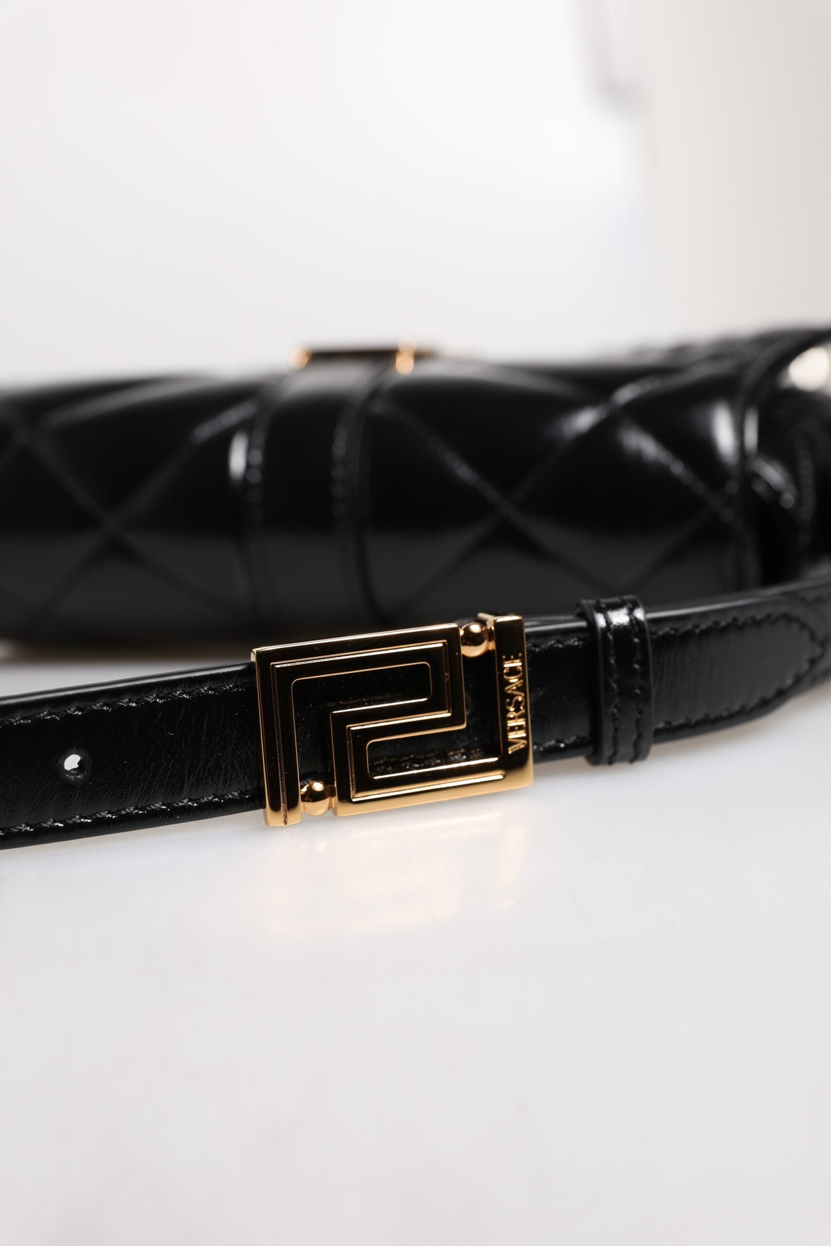Versace - Black Calf Leather Quilted Shoulder Strap Bag