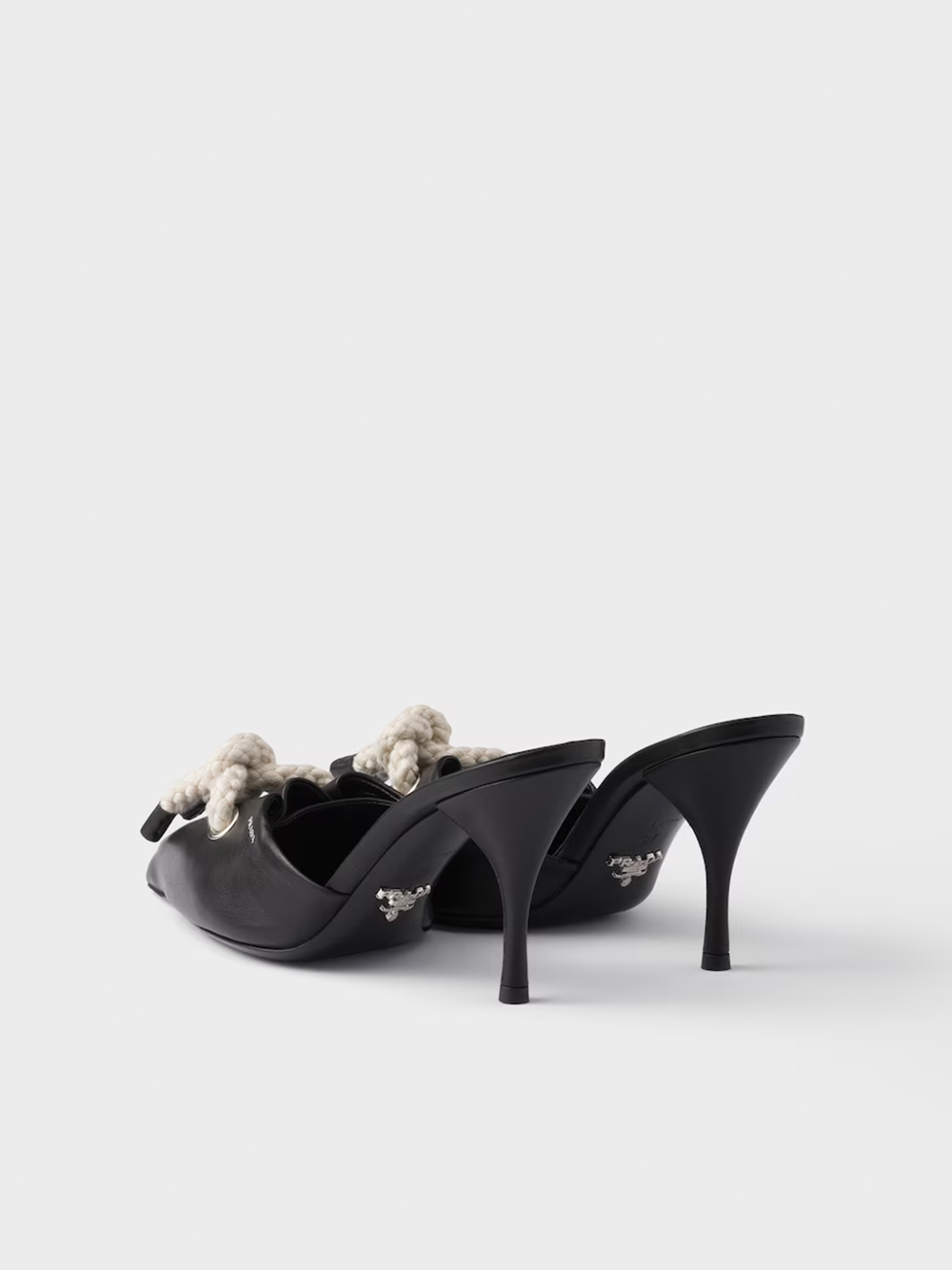 Prada - Black Nappa Leather Rope Detail  Sandals