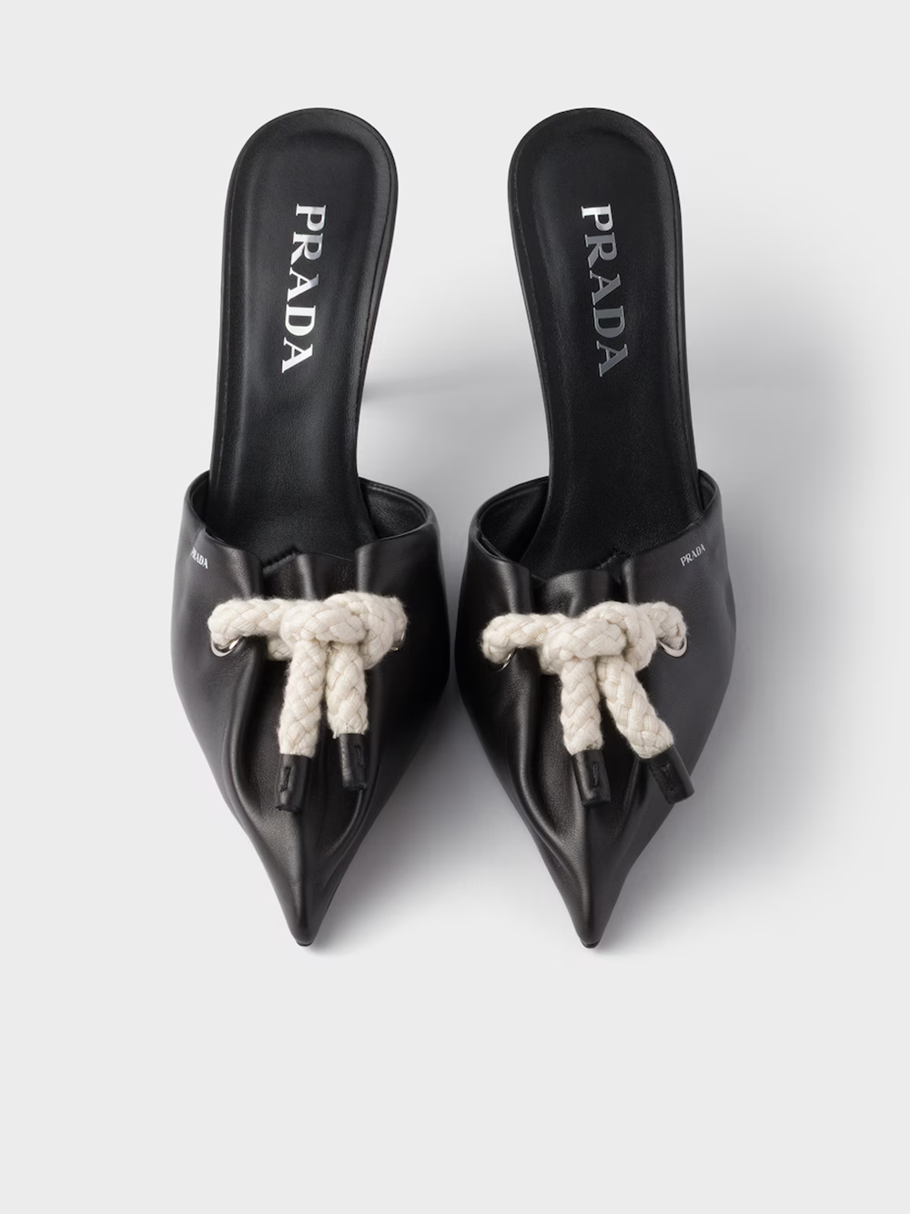 Prada - Black Nappa Leather Rope Detail  Sandals