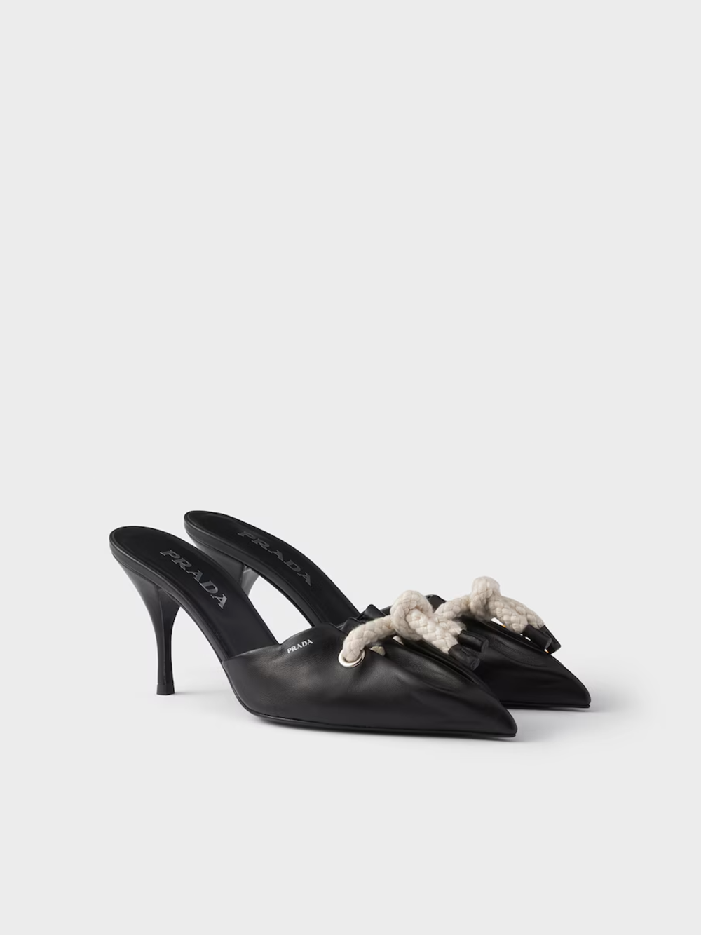 Prada - Black Nappa Leather Rope Detail  Sandals
