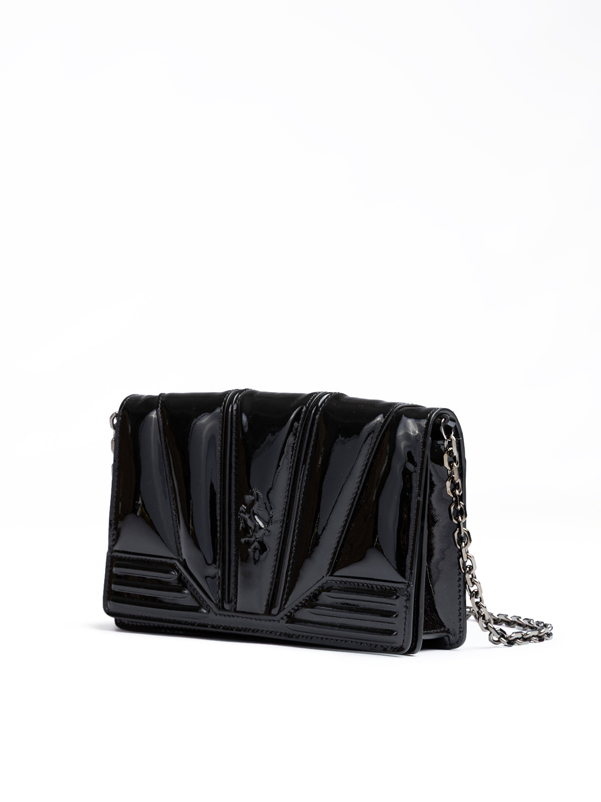 Ferrari - Black GT patent leather bag with chain