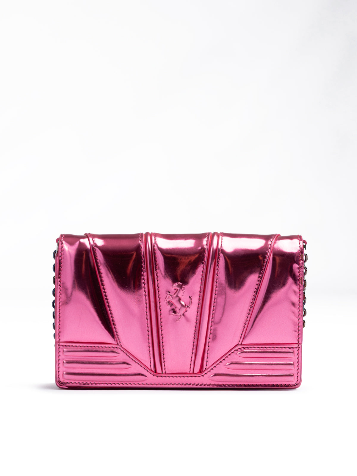 Ferrari - Metal Pink GT patent leather bag with chain