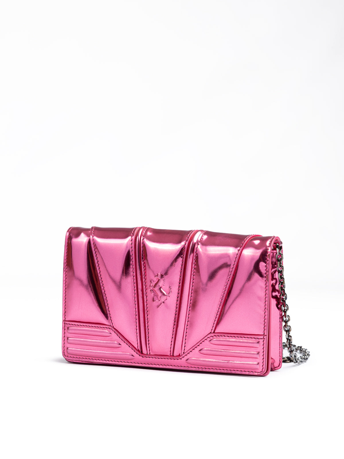 Ferrari - Metal Pink GT patent leather bag with chain