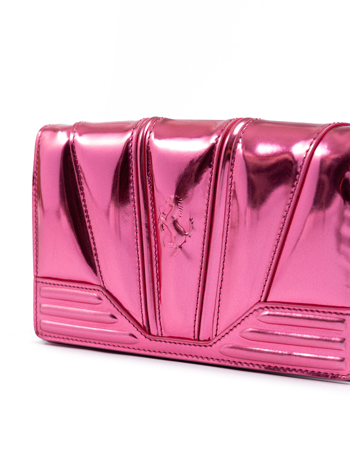 Ferrari - Metal Pink GT patent leather bag with chain