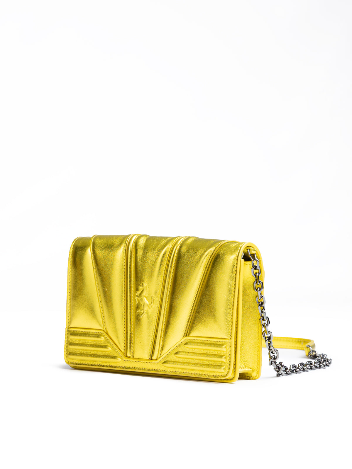 Ferrari - Metal Yellow GT patent leather bag with chain