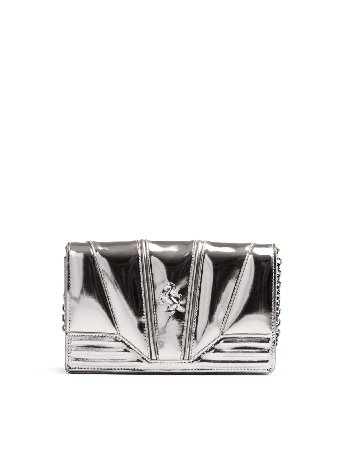 Ferrari - Metal Silver GT patent leather bag with chain