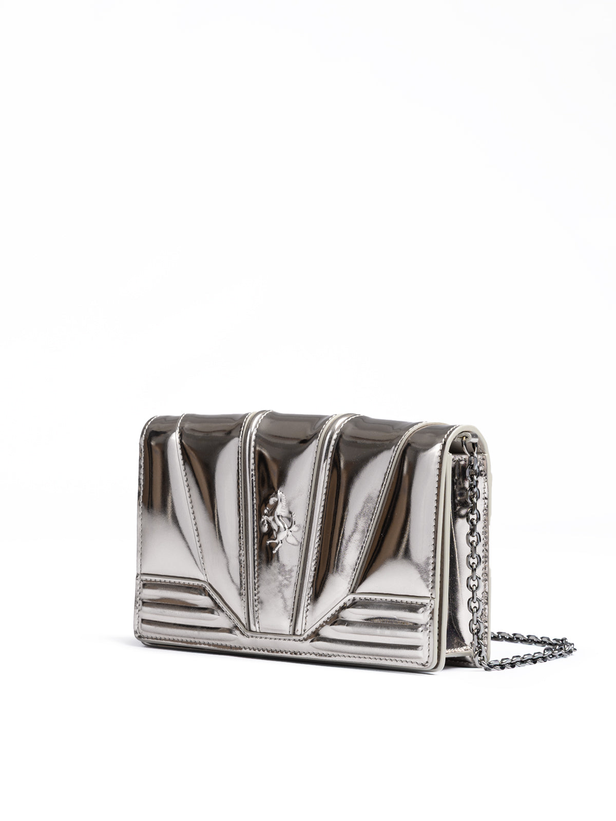 Ferrari - Metal Silver GT patent leather bag with chain