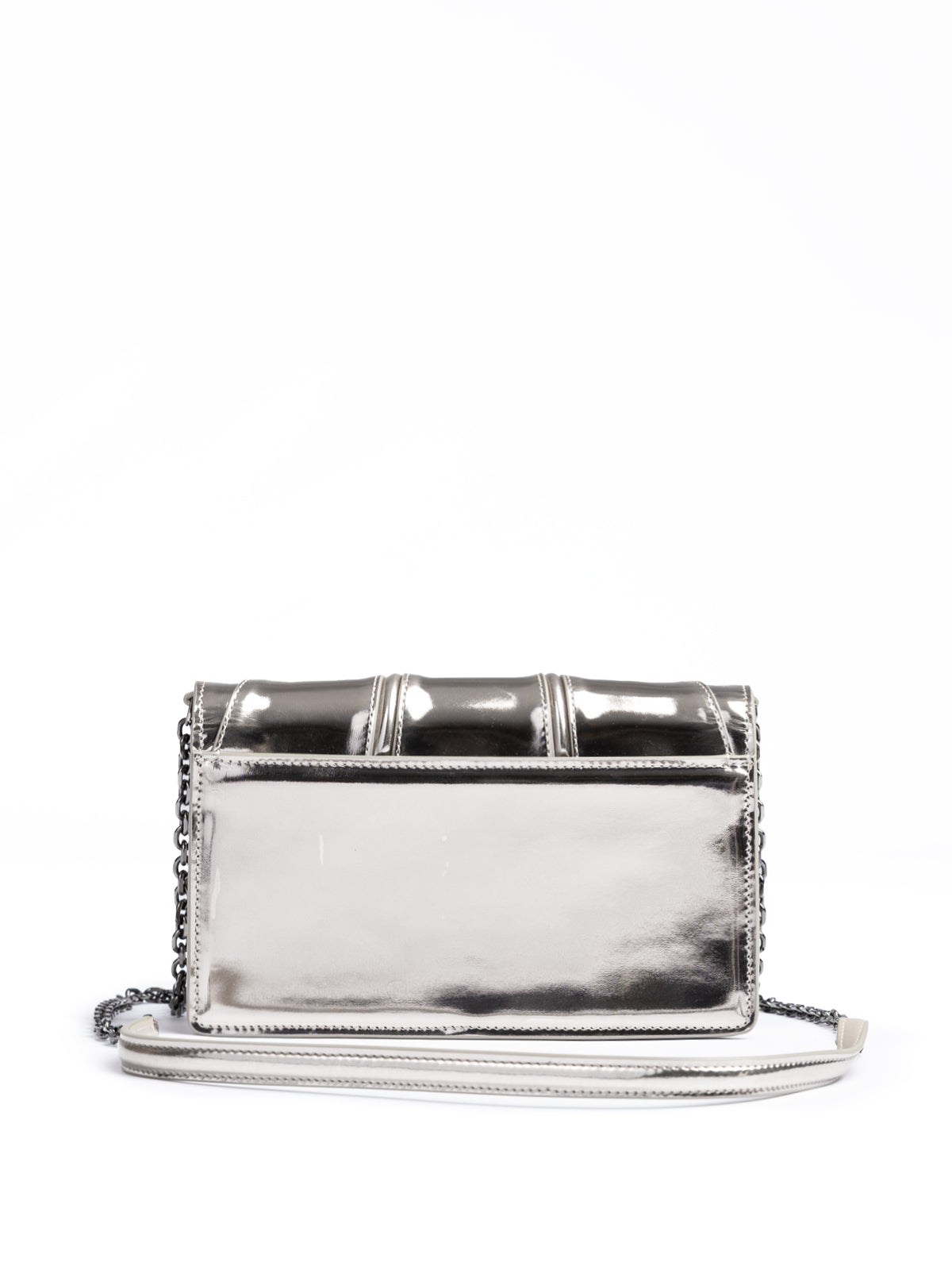 Ferrari - Metal Silver GT patent leather bag with chain