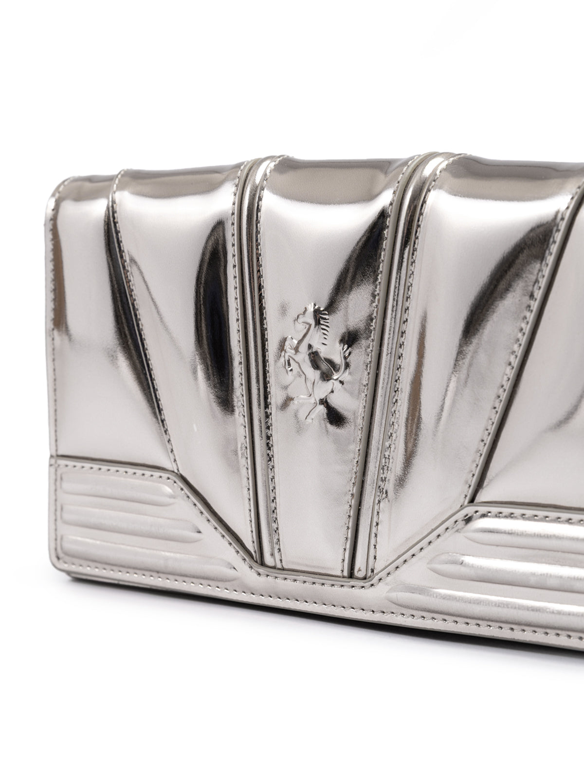 Ferrari - Metal Silver GT patent leather bag with chain