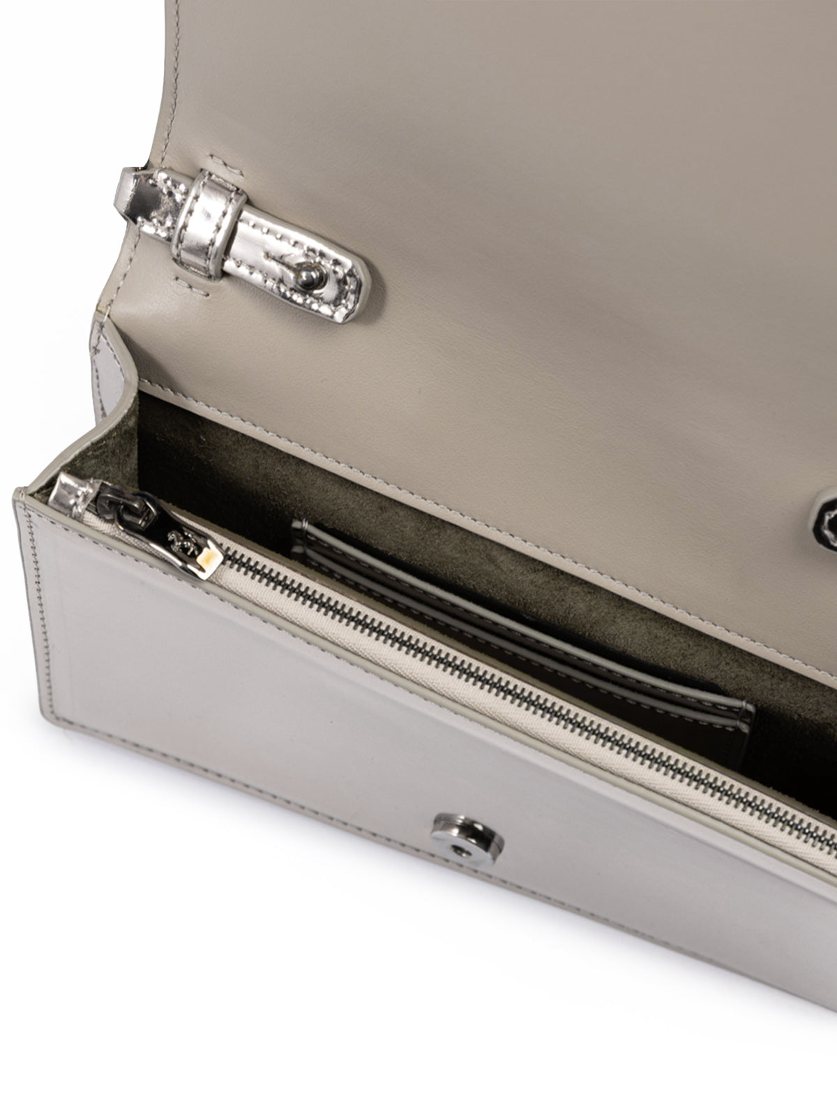 Ferrari - Metal Silver GT patent leather bag with chain