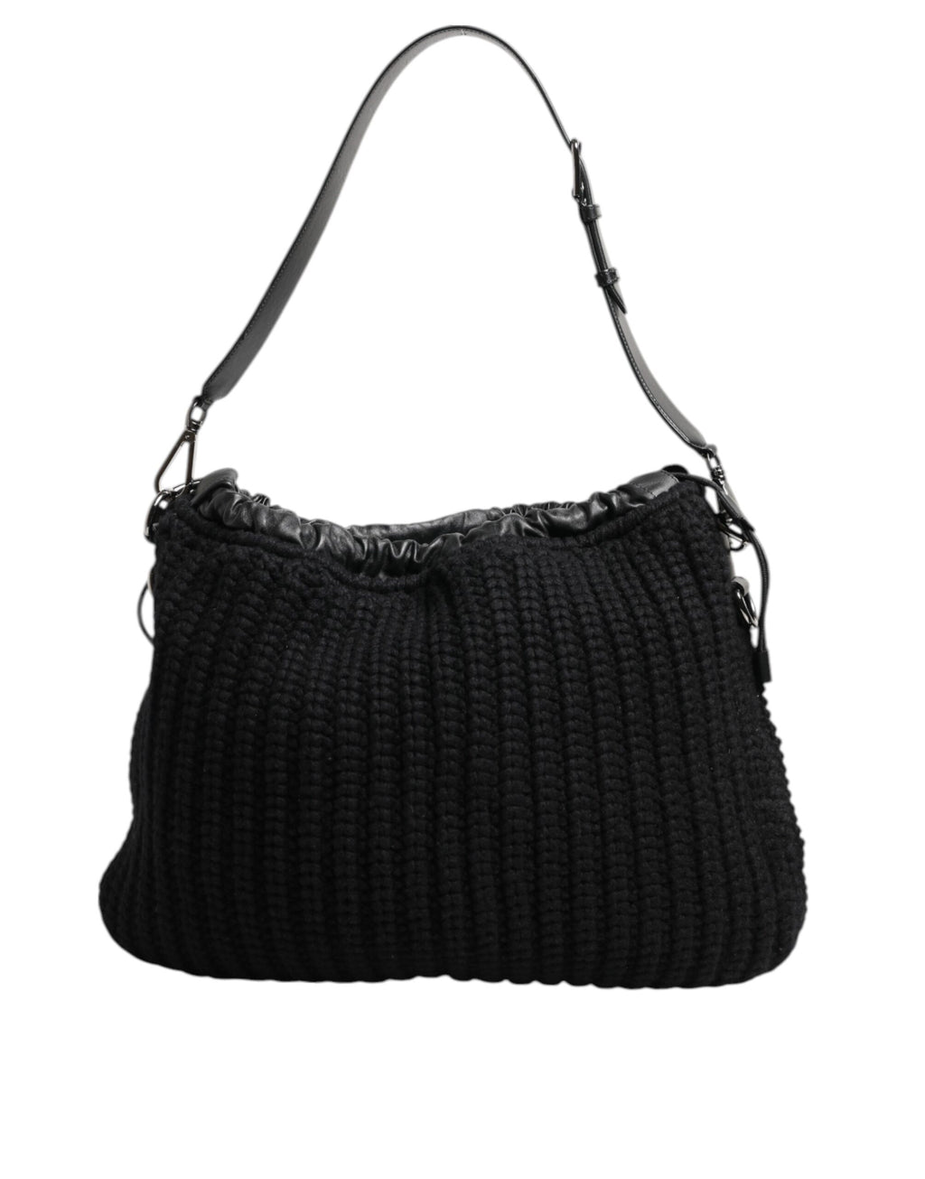 Dolce & Gabbana - Black Cashmere Knitted Leather Shoulder Women Borse Bag