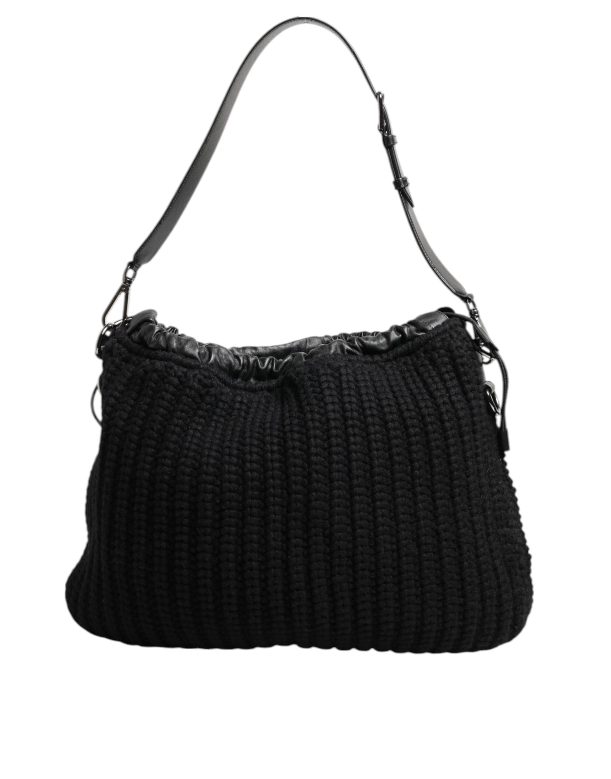Dolce & Gabbana - Black Cashmere Knitted Leather Shoulder Women Borse Bag