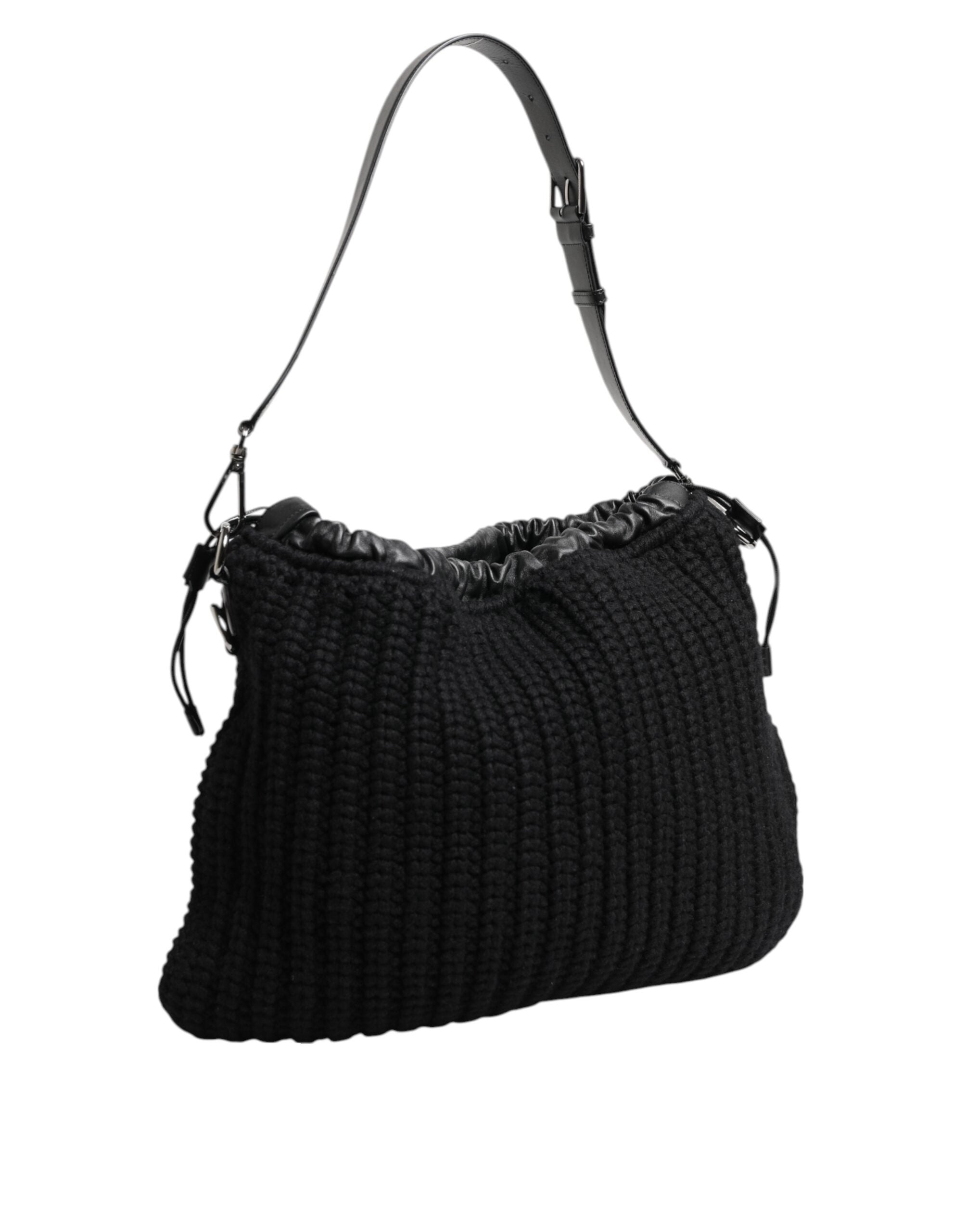 Dolce & Gabbana - Black Cashmere Knitted Leather Shoulder Women Borse Bag