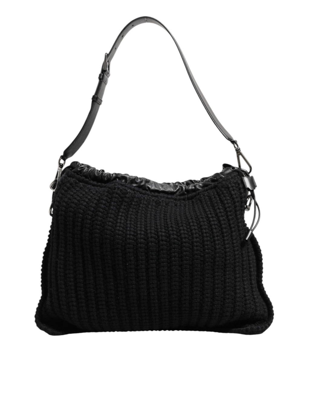 Dolce & Gabbana - Black Cashmere Knitted Leather Shoulder Women Borse Bag