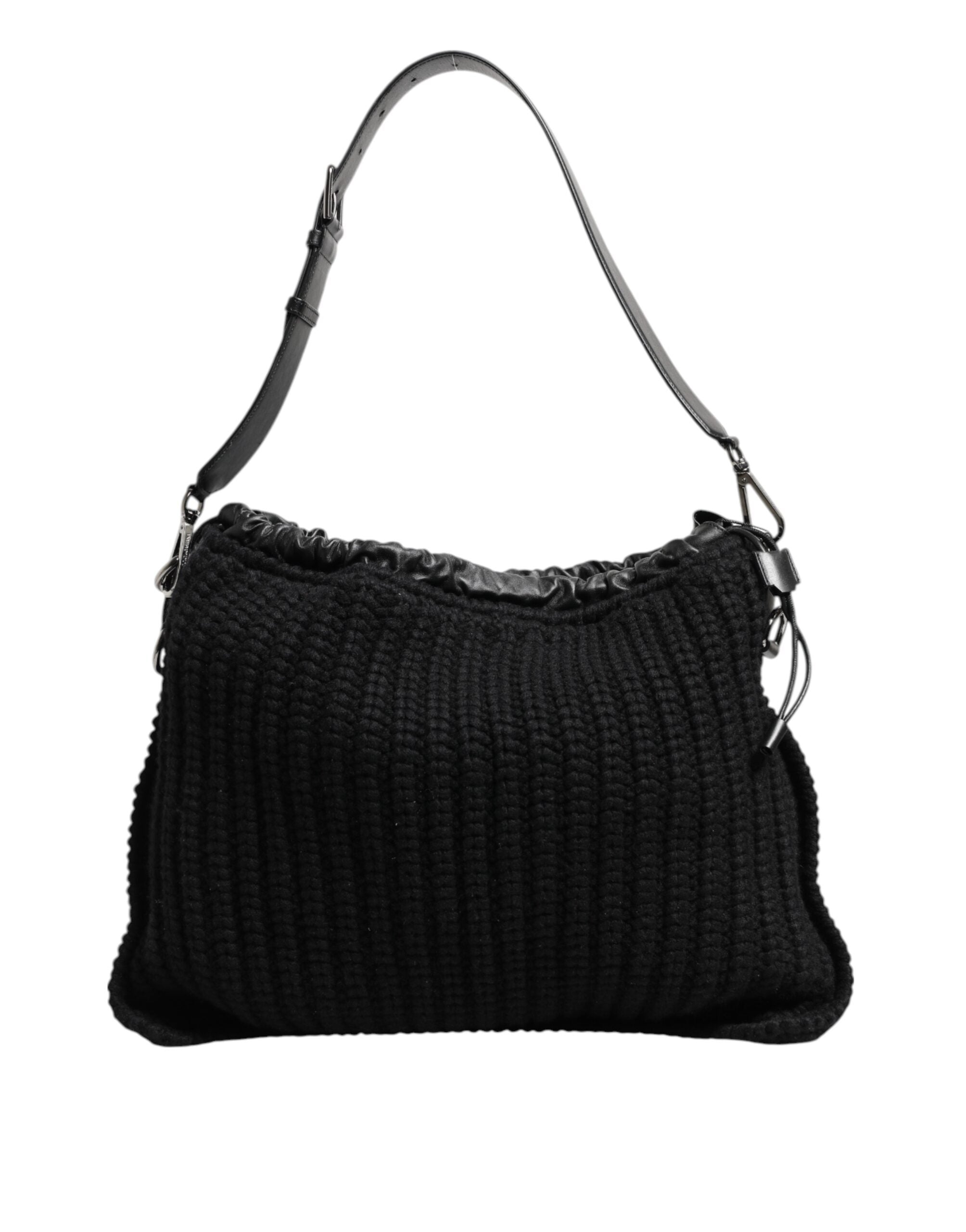 Dolce & Gabbana - Black Cashmere Knitted Leather Shoulder Women Borse Bag