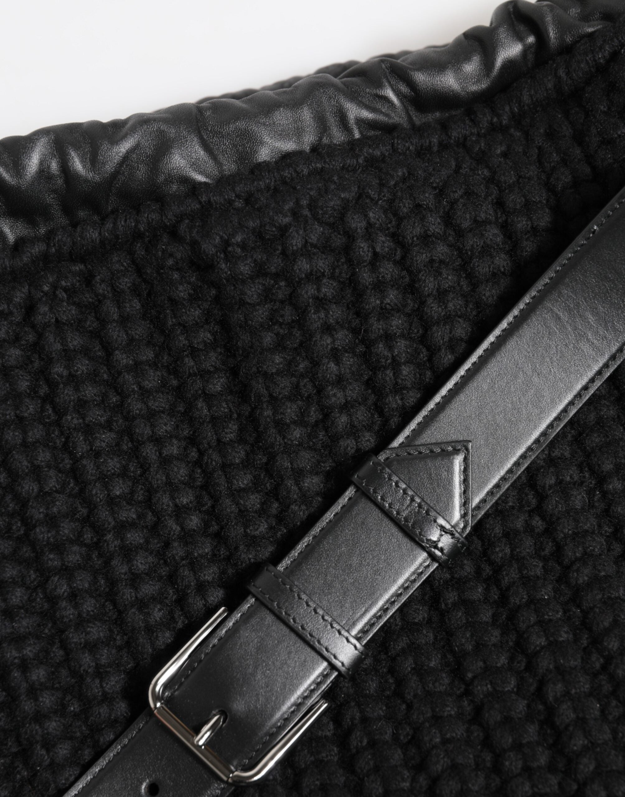 Dolce & Gabbana - Black Cashmere Knitted Leather Shoulder Women Borse Bag