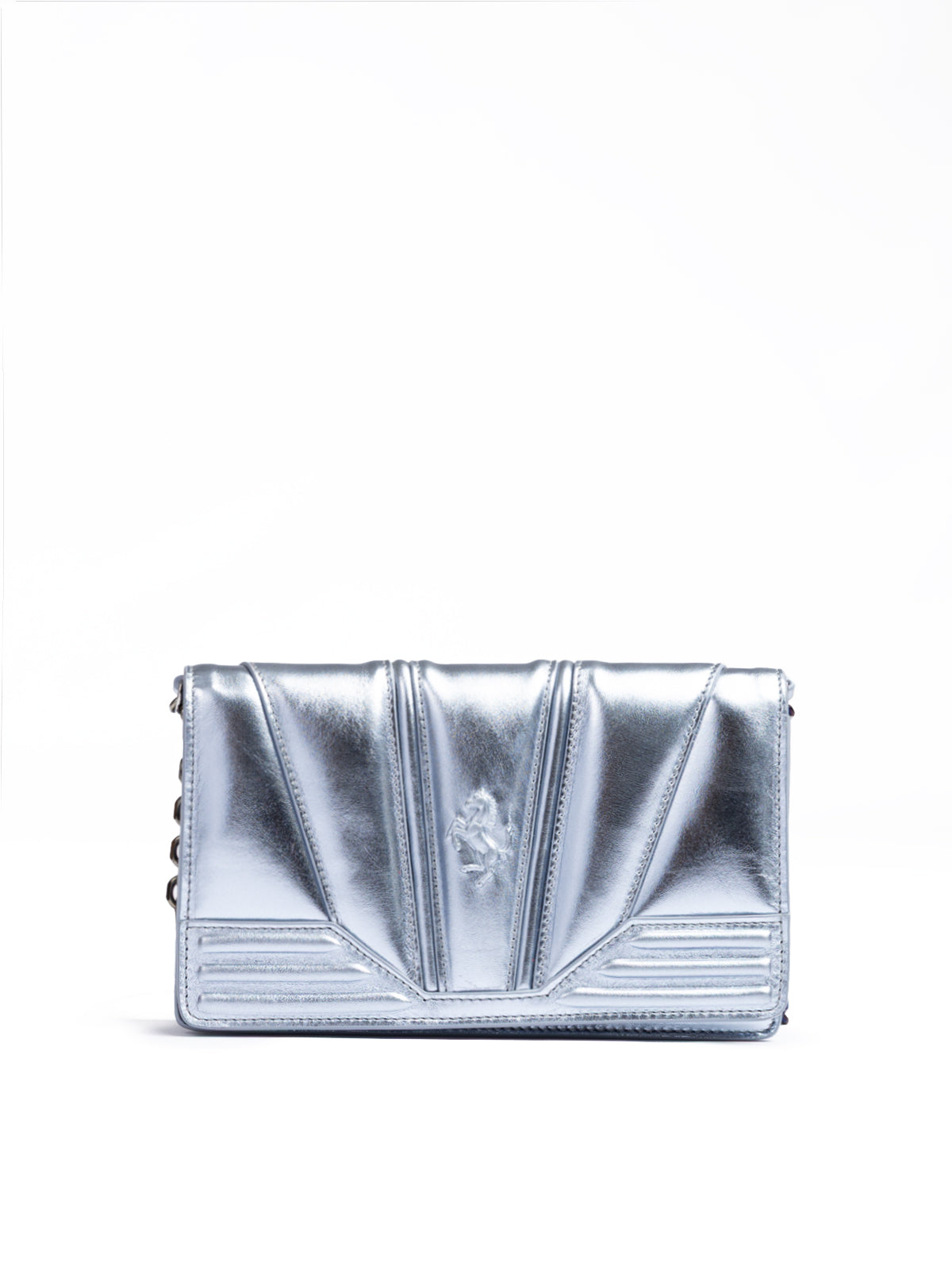 Ferrari - Metal light blue GT patent leather bag with chain