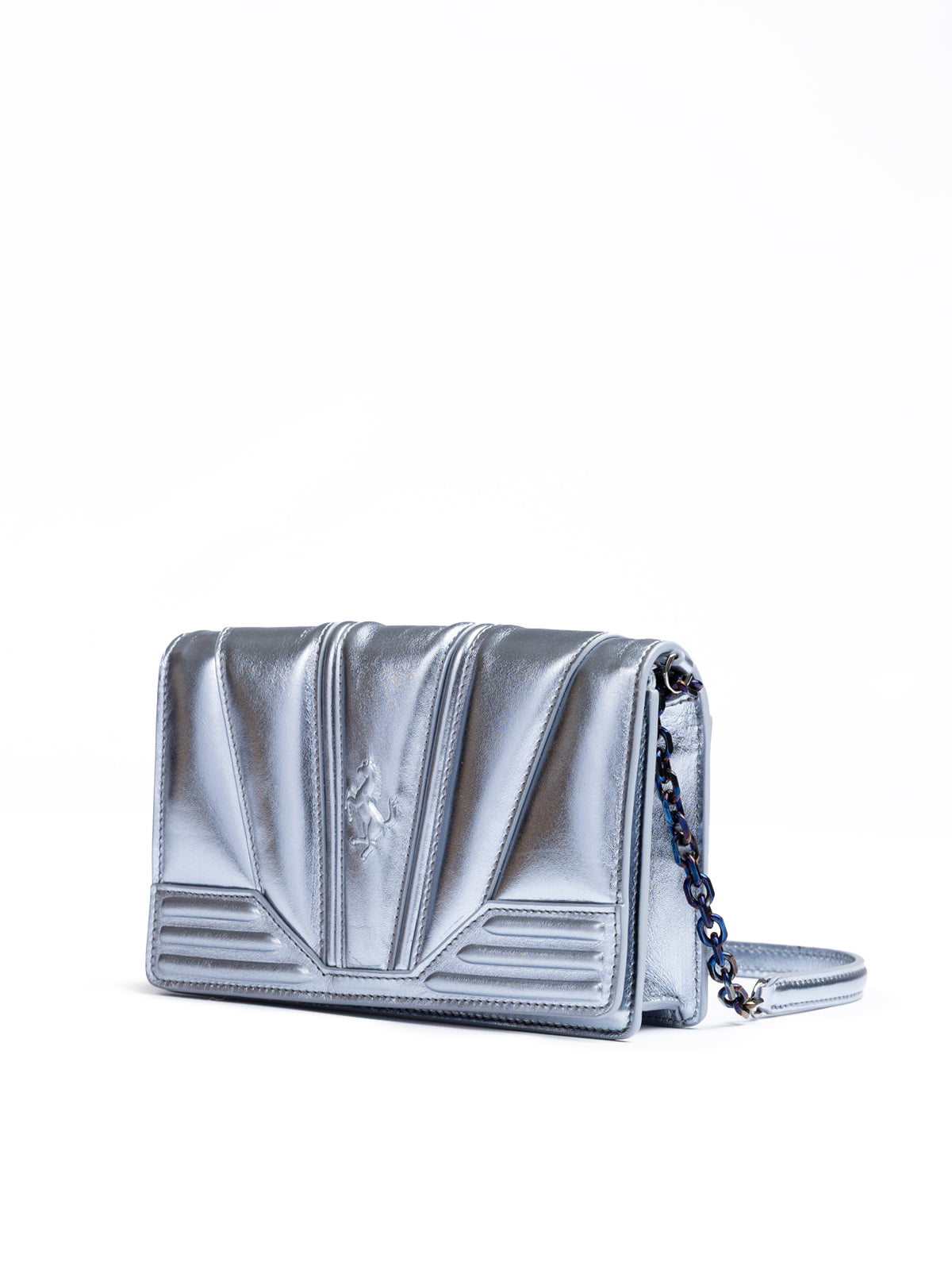 Ferrari - Metal light blue GT patent leather bag with chain