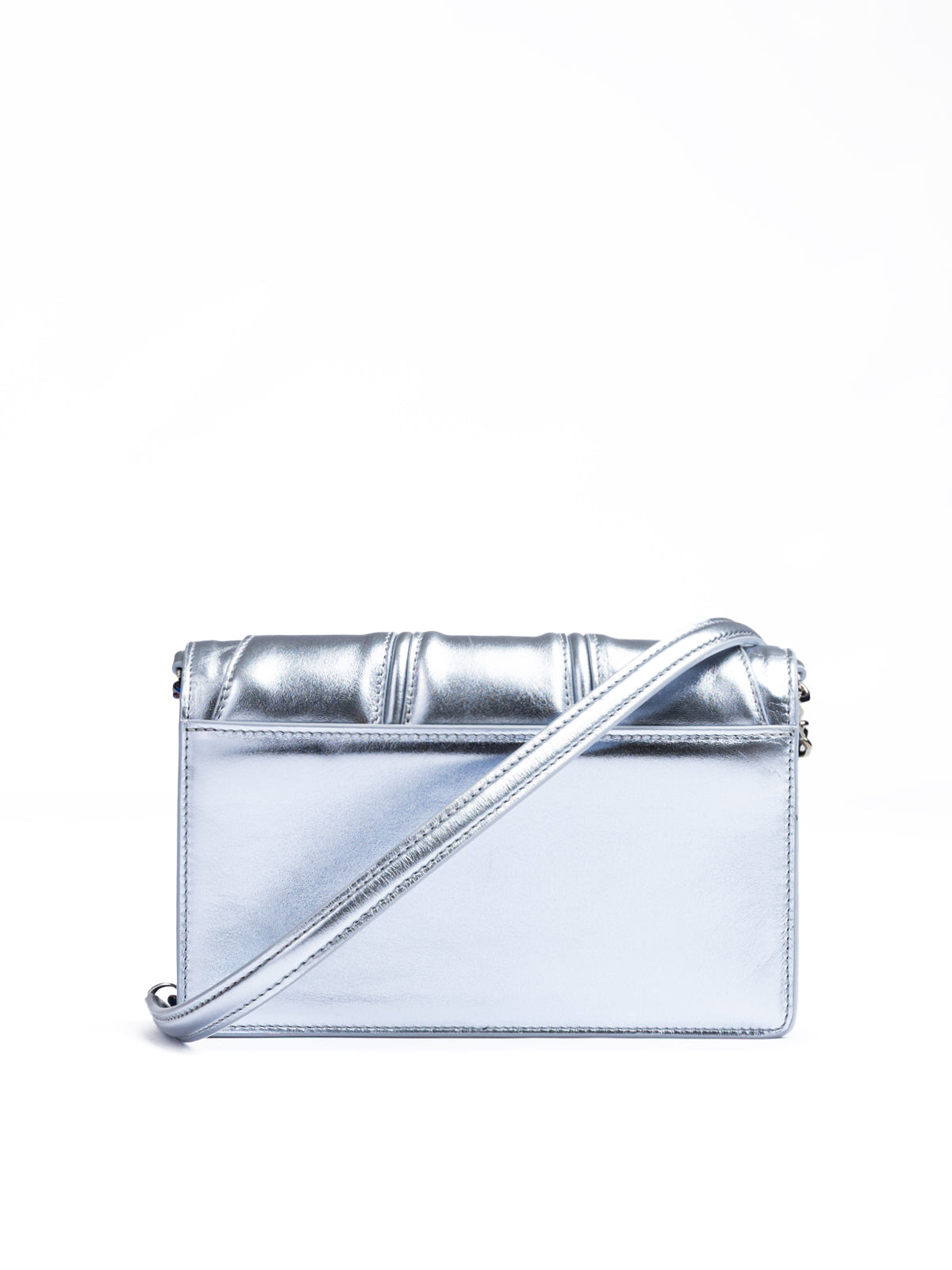 Ferrari - Metal light blue GT patent leather bag with chain