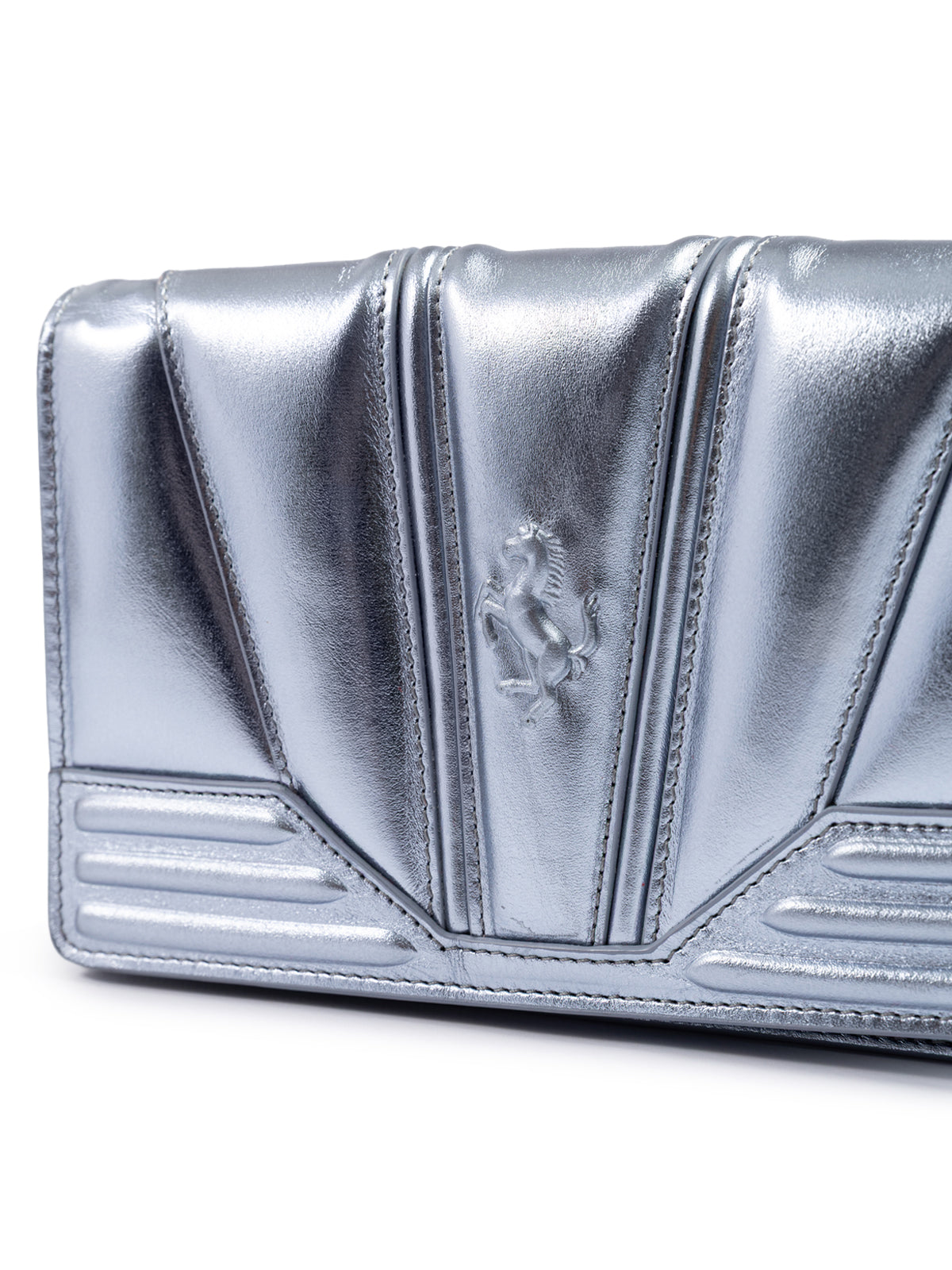Ferrari - Metal light blue GT patent leather bag with chain