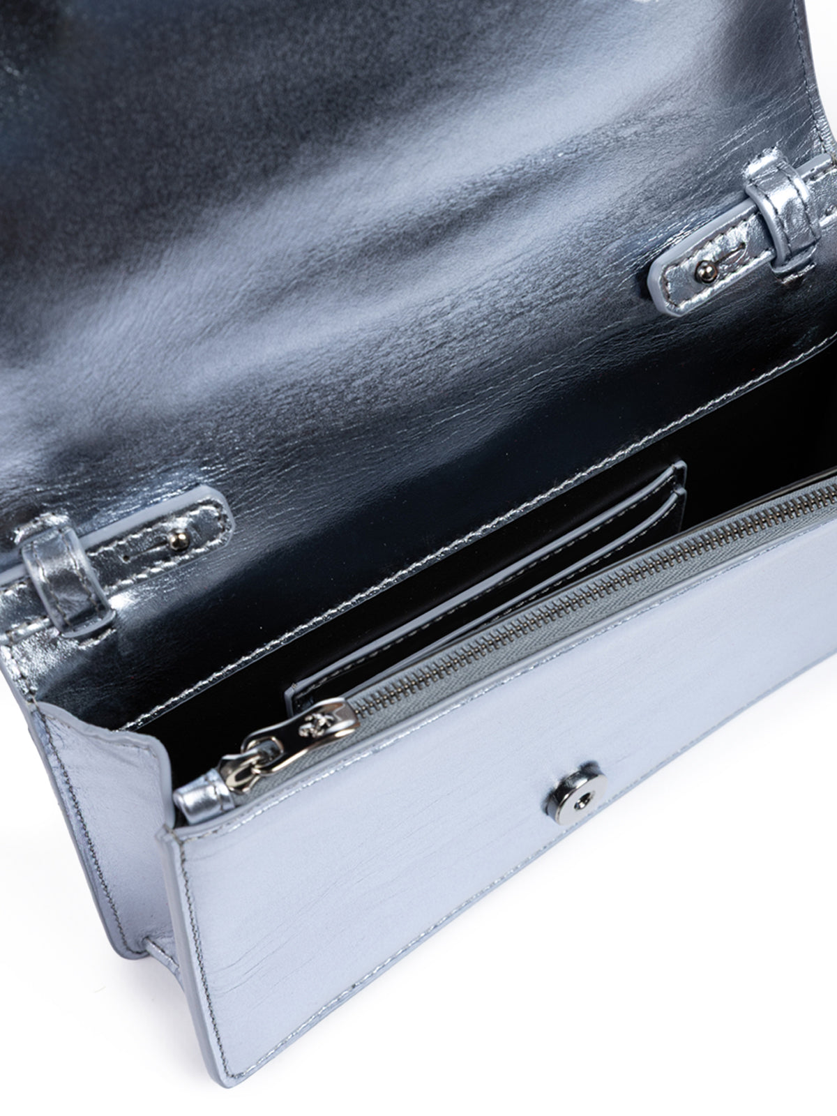 Ferrari - Metal light blue GT patent leather bag with chain