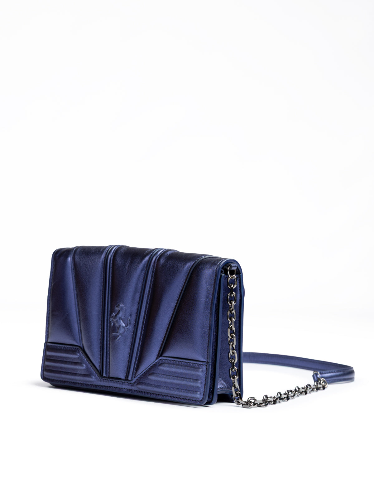 Ferrari - Metal blue GT patent leather bag with chain