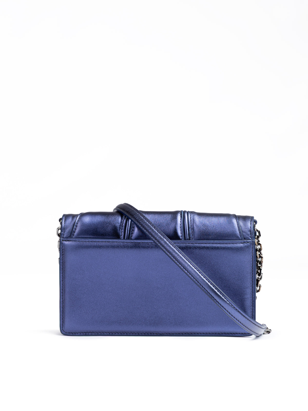 Ferrari - Metal blue GT patent leather bag with chain