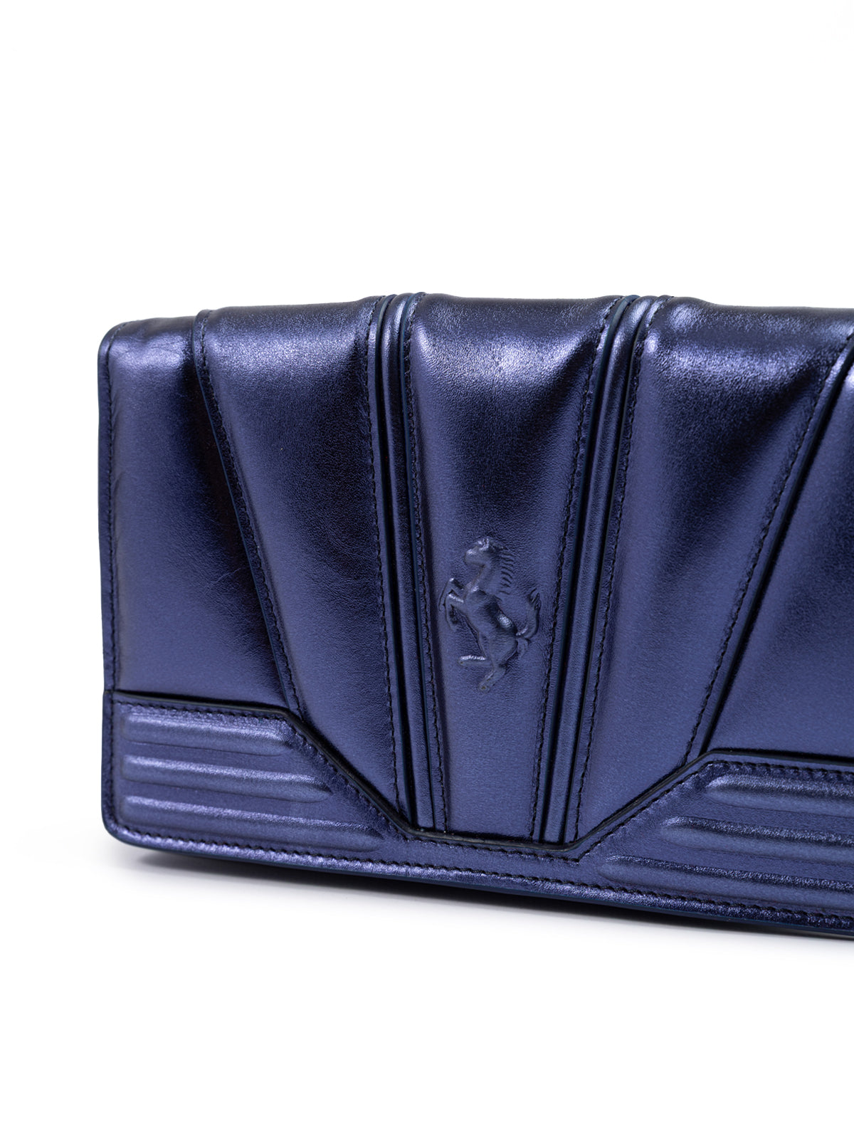 Ferrari - Metal blue GT patent leather bag with chain