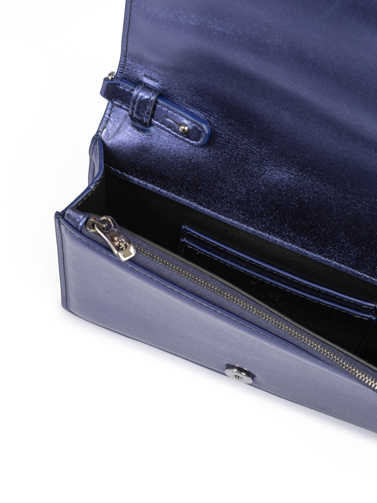 Ferrari - Metal blue GT patent leather bag with chain