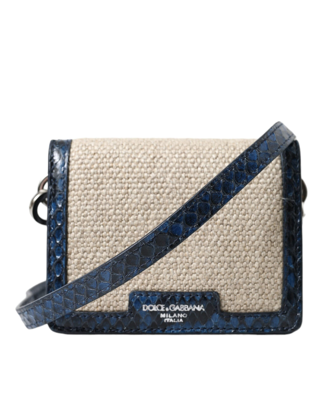 Dolce & Gabbana - Beige Raffia Blue Leather Trim Mini Shoulder Purse Crossbody Bag