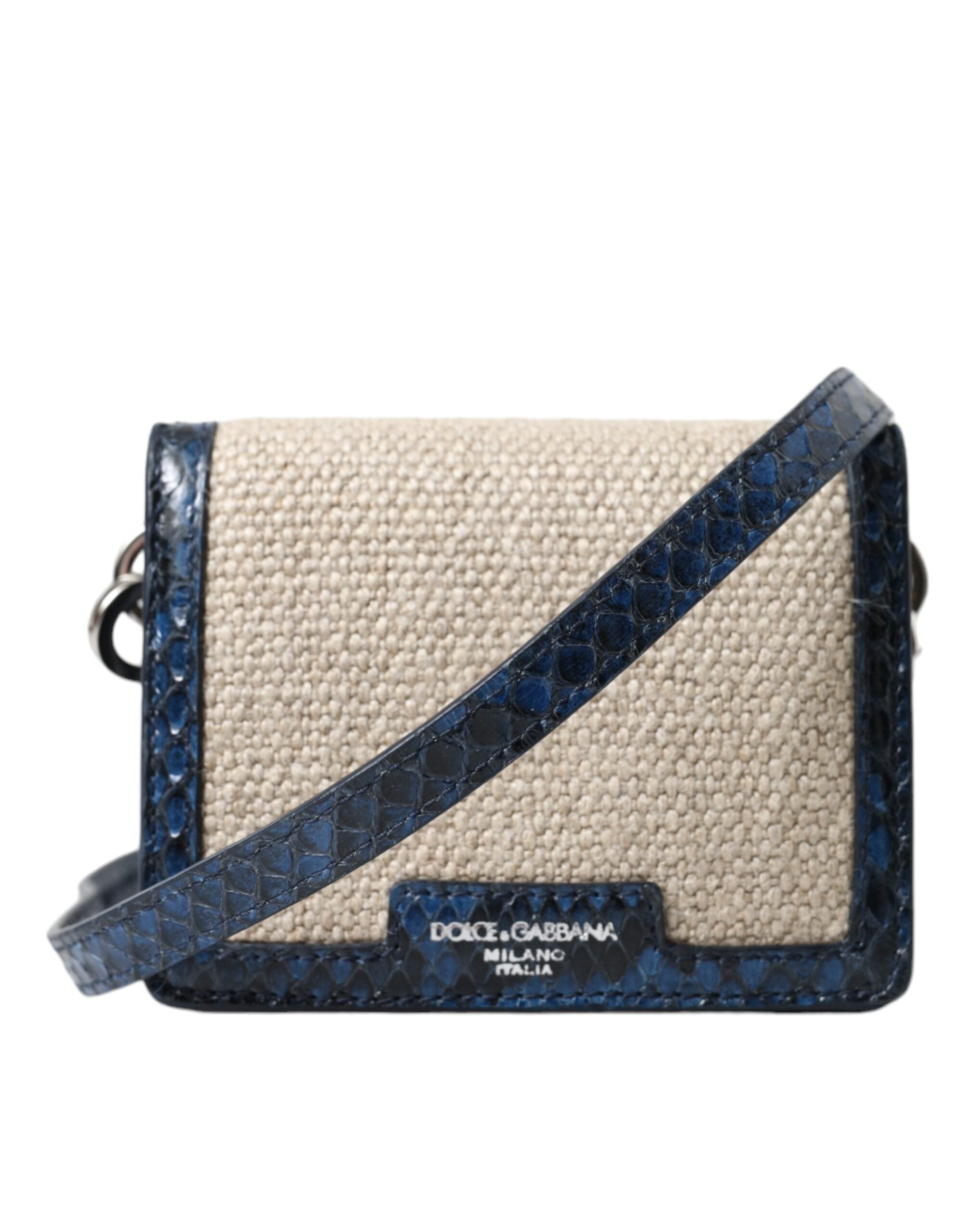 Dolce & Gabbana - Beige Raffia Blue Leather Trim Mini Shoulder Purse Crossbody Bag