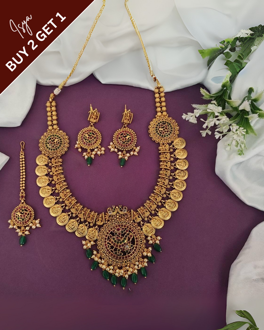 Alankrita – Rajwadi Polish Lakshmi Coin Temple Necklace Set