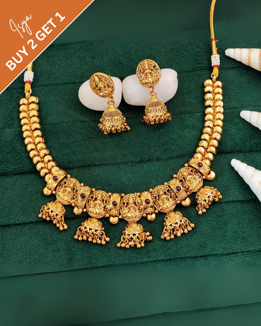 Devanshi -Lakshmi Temple Full Stone Necklace Set