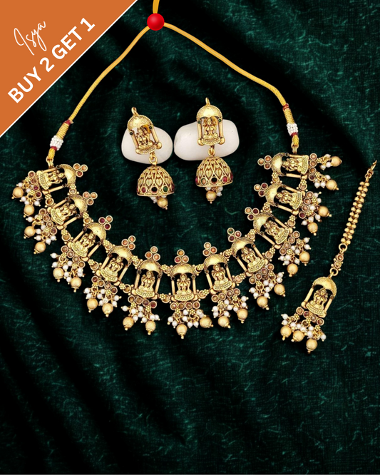 Pravina – Rajwadi Full Stone Pearl Necklace Set