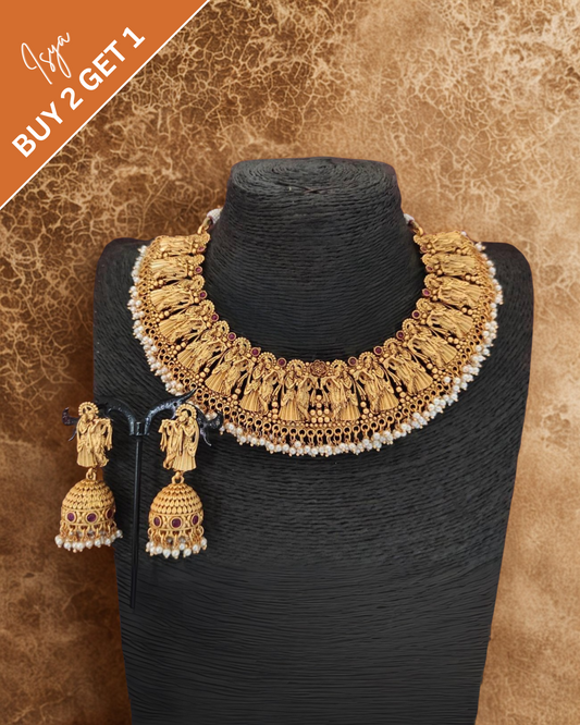 Ridhvika – Radha Krishna Matte Temple Necklace Set
