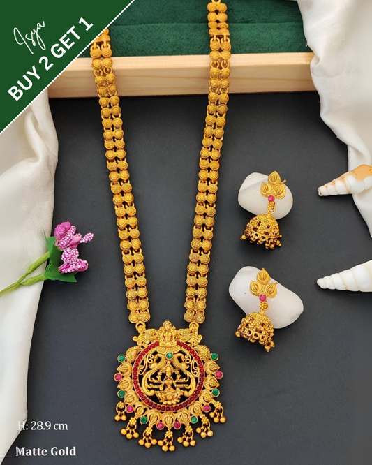 Saanvika- Temple Matte Gold Necklace Set