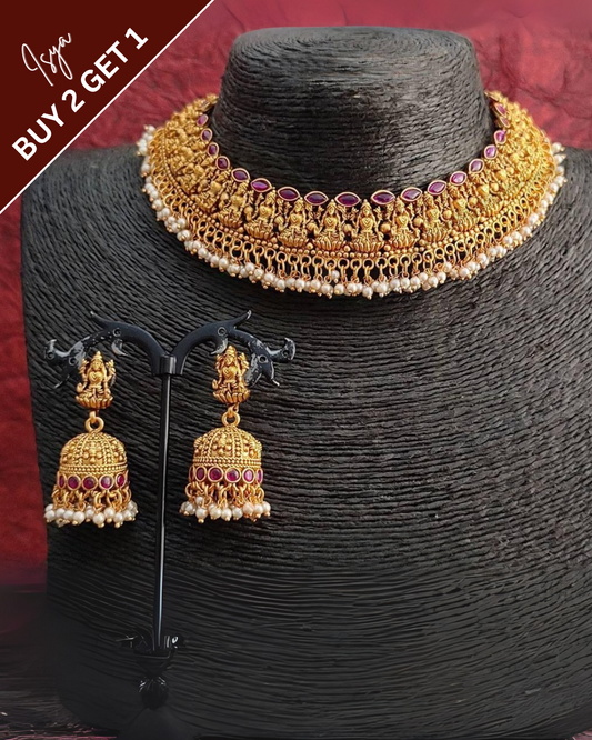 Samprithi – Lakshmi Matte Gold Temple Necklace Set