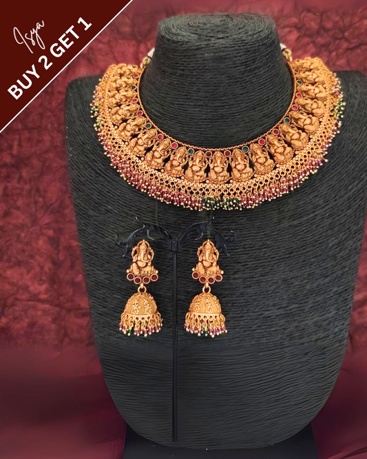 Sharvalika – Ganesha Matte Gold Temple Choker Set