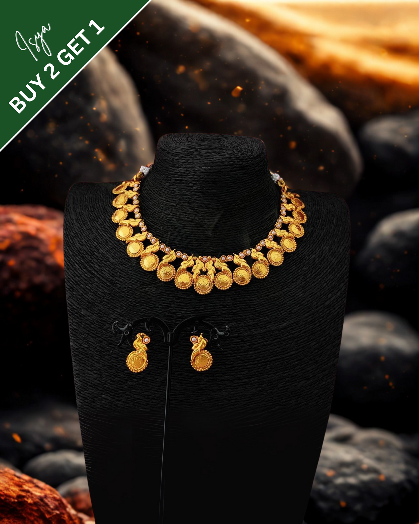 Vaishnavi-Lakshmi Leaf-Hold Coin Necklace