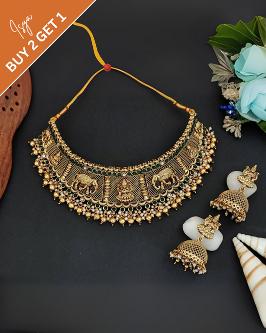 Vanshika – Lakshmi Devi &amp; Elephant Temple Necklace Set