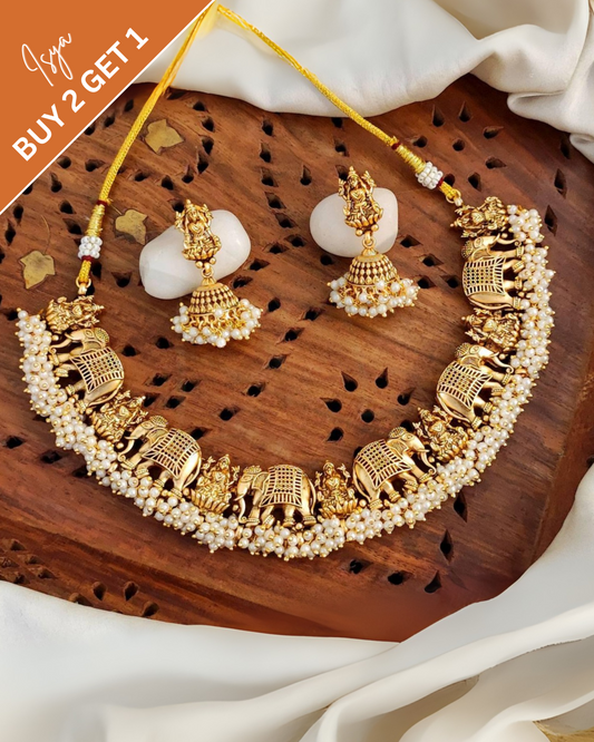 Yugshree – Lakshmi &amp; Elephant Temple Necklace Set